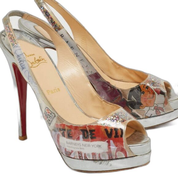 Limited Edition Christian Louboutin Trash Collection Peep-Toe Slingback Pumps - Picture 7 of 11